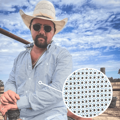 Whiskey Bent Hat Co-WR White and Blue Square Pattern LS Button Down